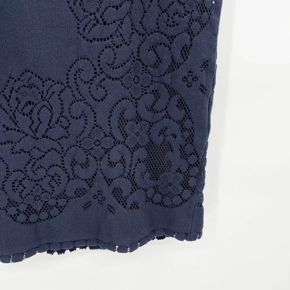 A.L.C. Lucas‎ Pencil Skirt Floral Lace Navy Blue Size 10 Lined Cotton Stretch